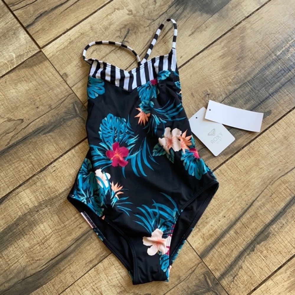 Roxy Black Floral Kids Swim One Piece